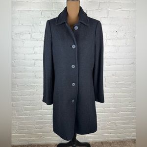 Lands' End Women's Black Wool Blend Button Front Coat